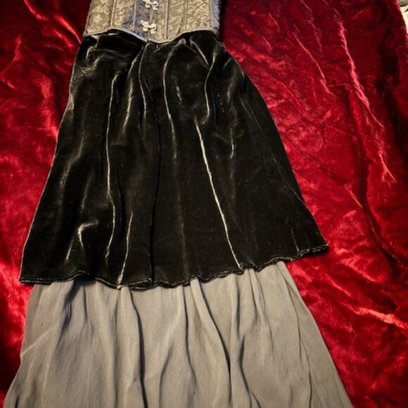 Long layered 2 tiered skirt and black corset Edwardian Ball